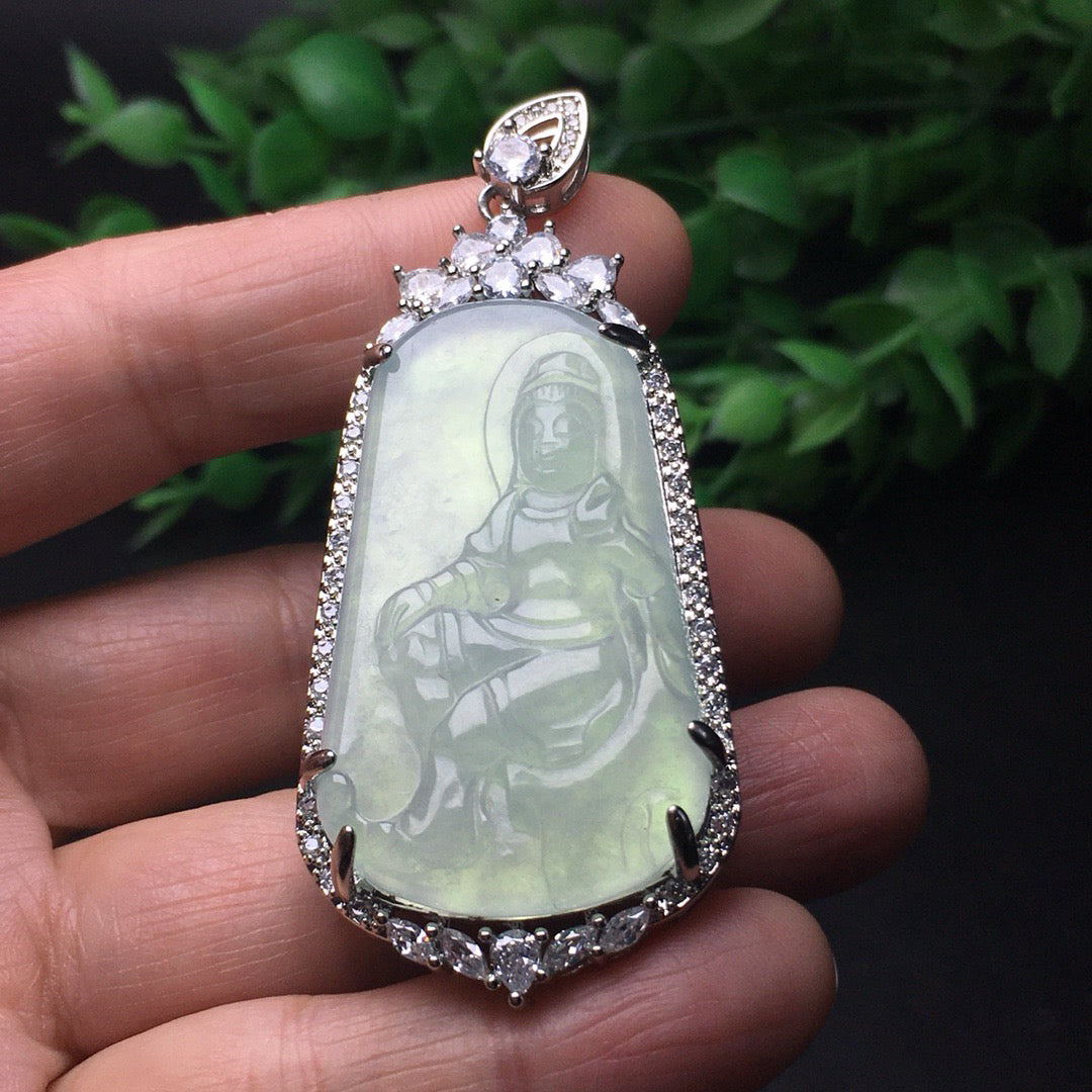 Chinese antique white ice inlaid with Guanyin