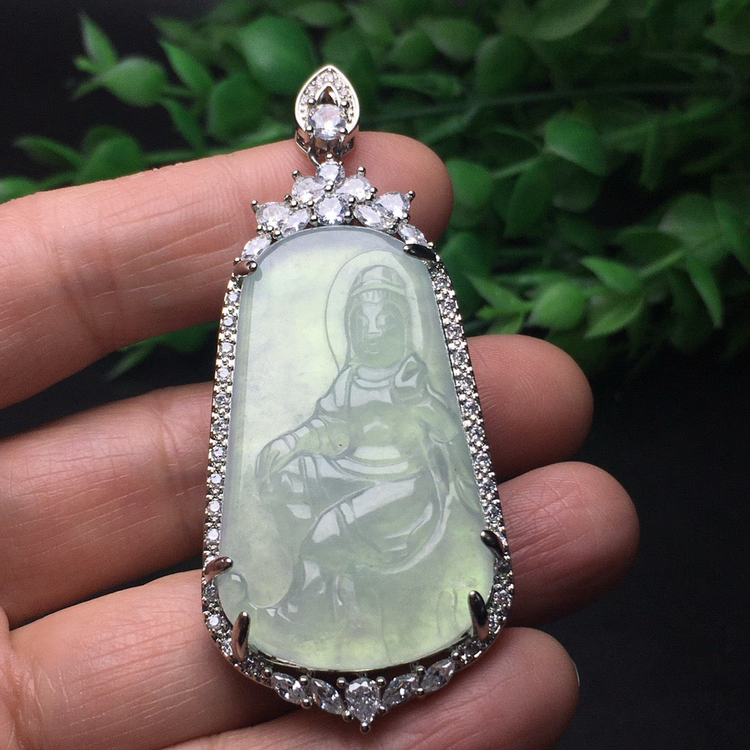 Chinese antique white ice inlaid with Guanyin