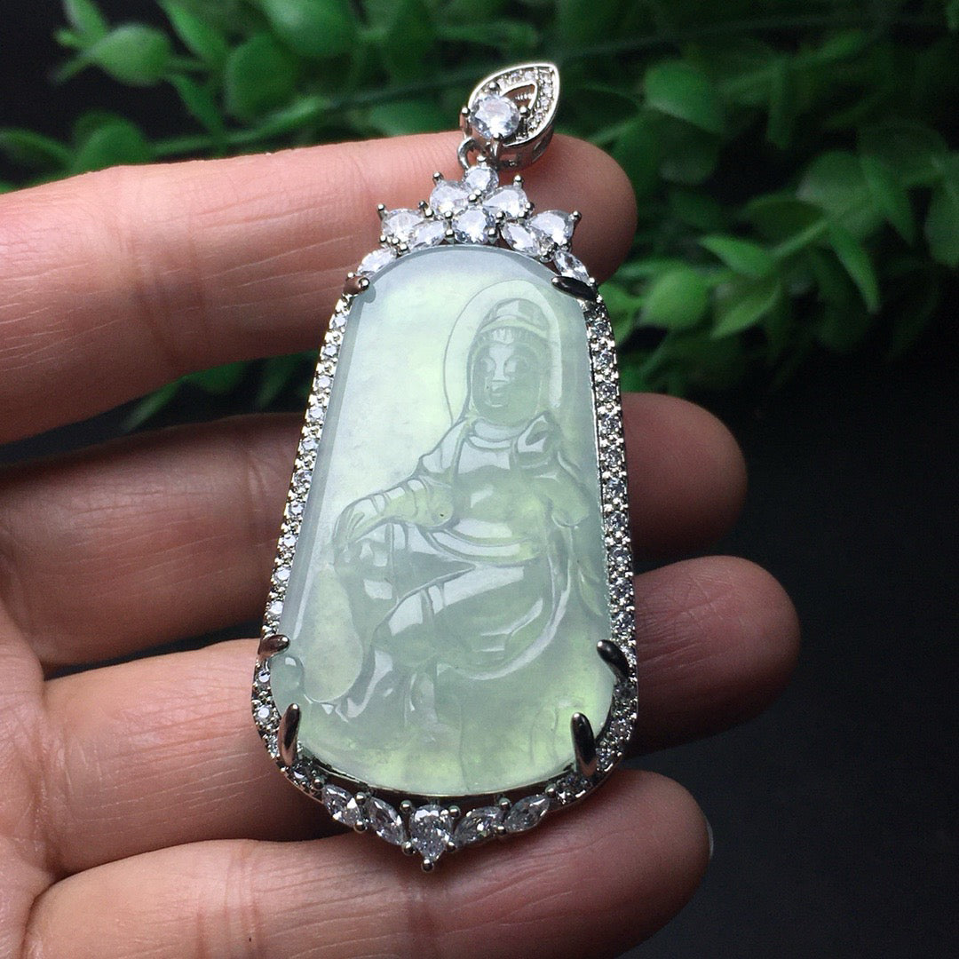 Chinese antique white ice inlaid with Guanyin
