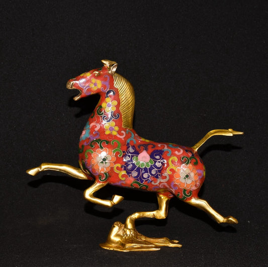 Pure copper cloisonn é blue horse treading flying swallow ornament