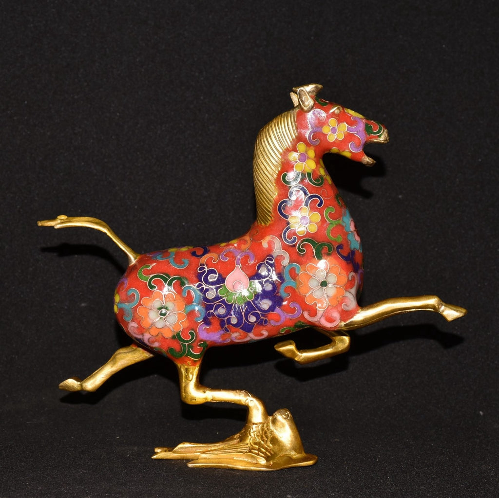 Pure copper cloisonn é blue horse treading flying swallow ornament