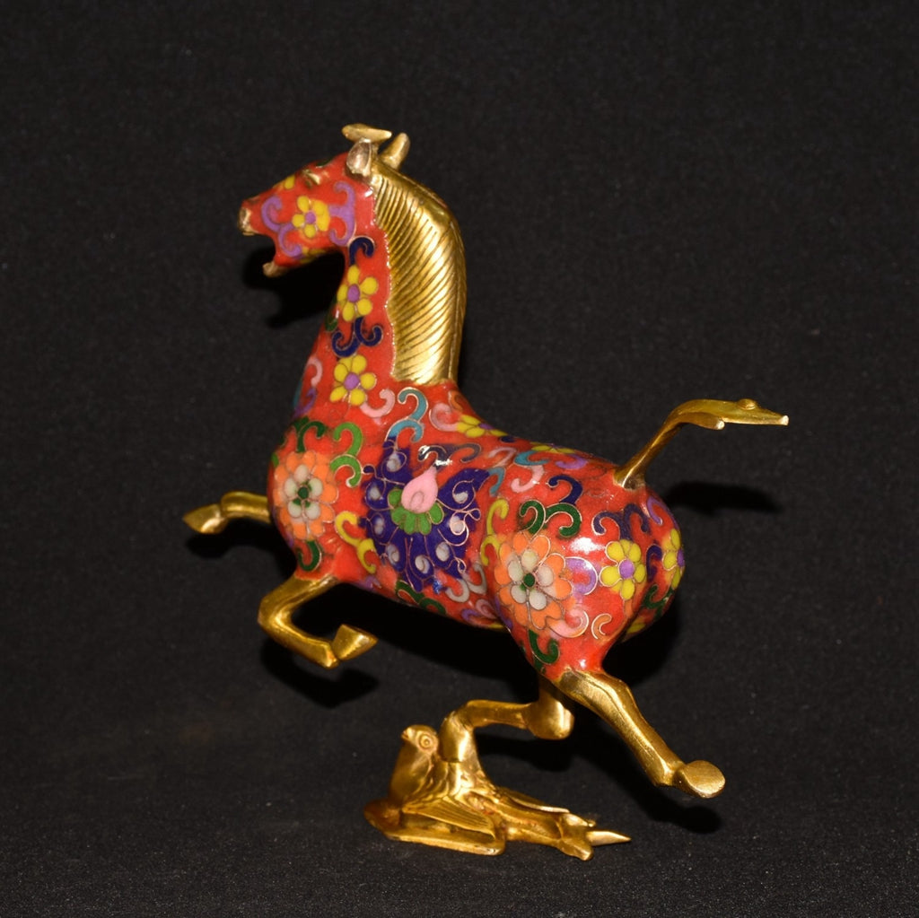 Pure copper cloisonn é blue horse treading flying swallow ornament