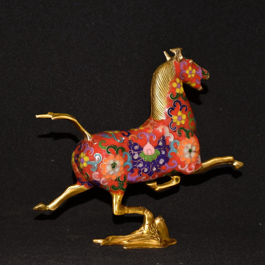 Pure copper cloisonn é blue horse treading flying swallow ornament