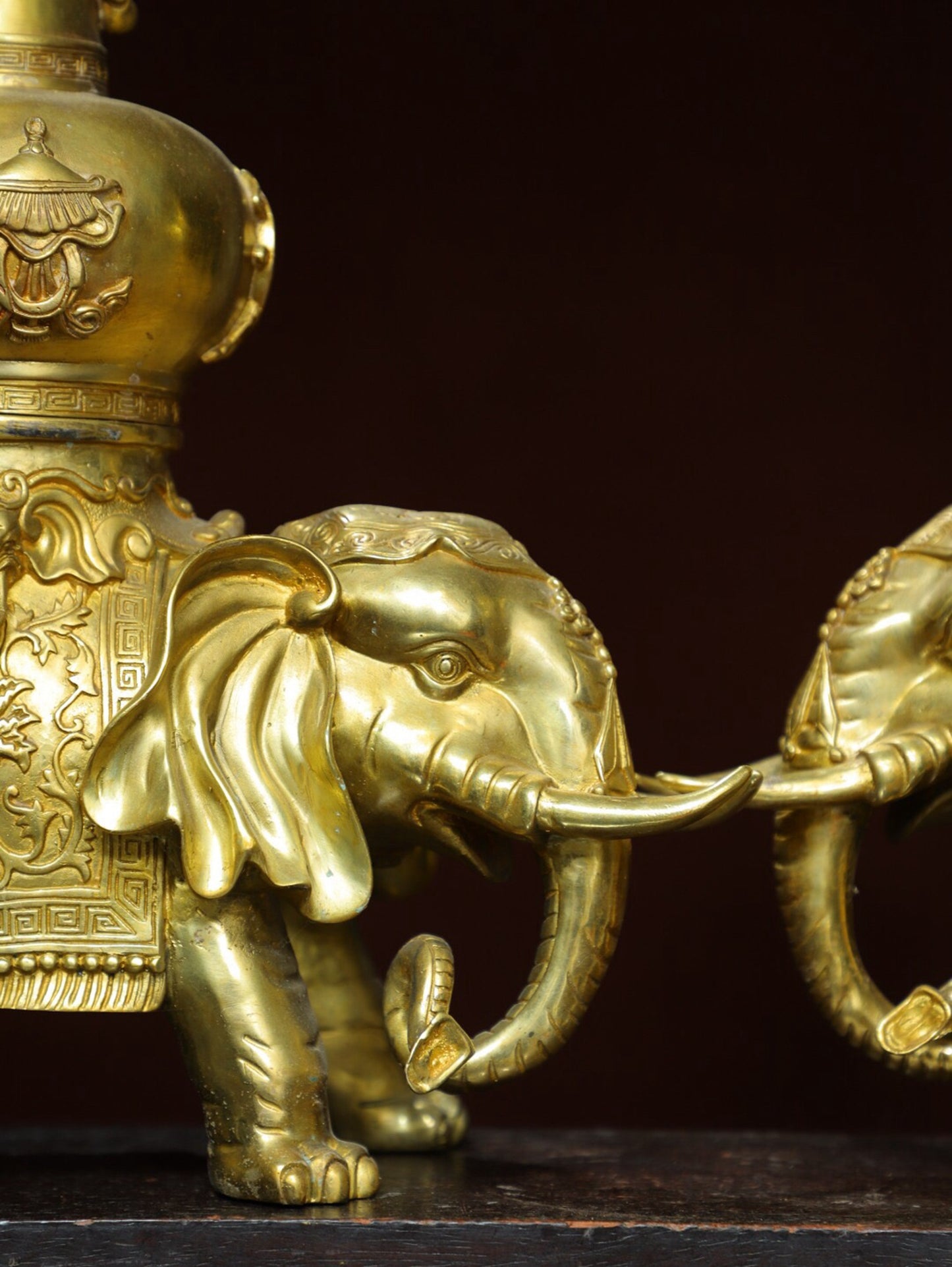 Chinese antique pure copper [Taiping Elephant Bottle] ornament pair