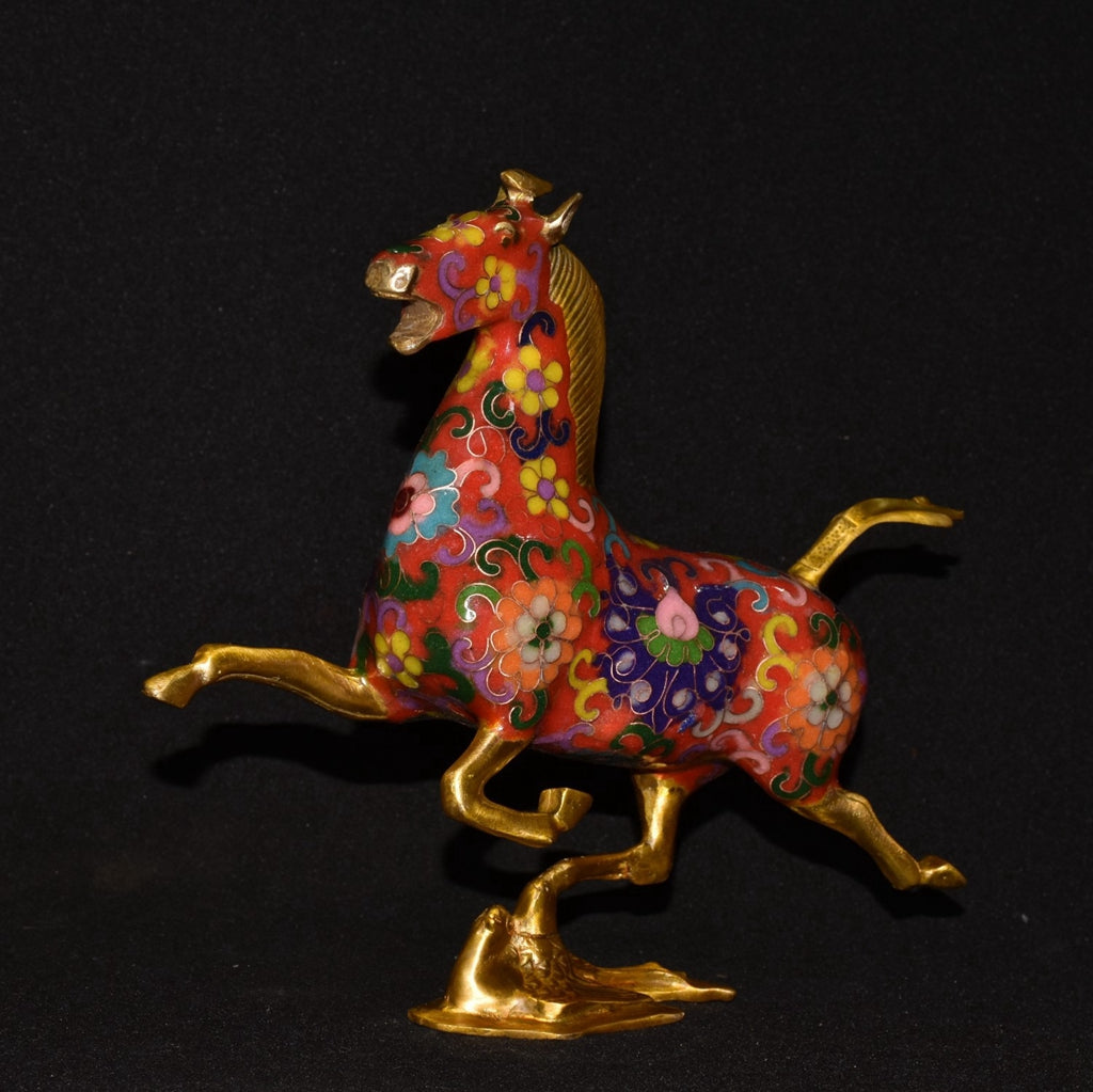 Pure copper cloisonn é blue horse treading flying swallow ornament