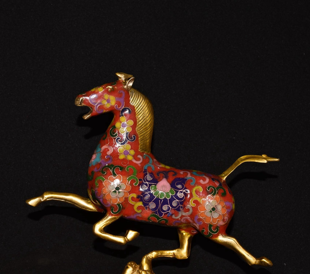 Pure copper cloisonn é blue horse treading flying swallow ornament