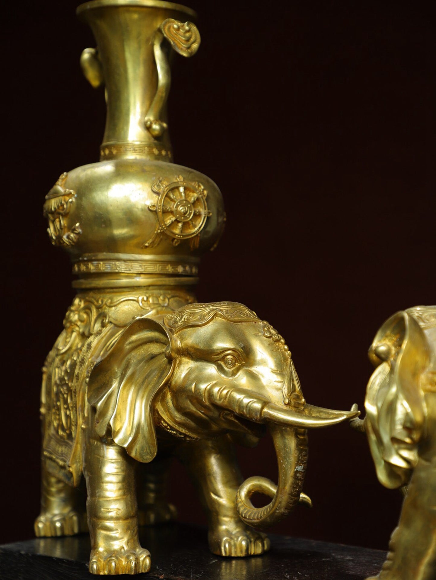 Chinese antique pure copper [Taiping Elephant Bottle] ornament pair