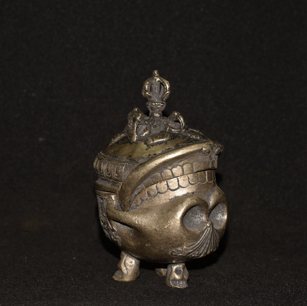 Pure white copper skull incense burner ornament