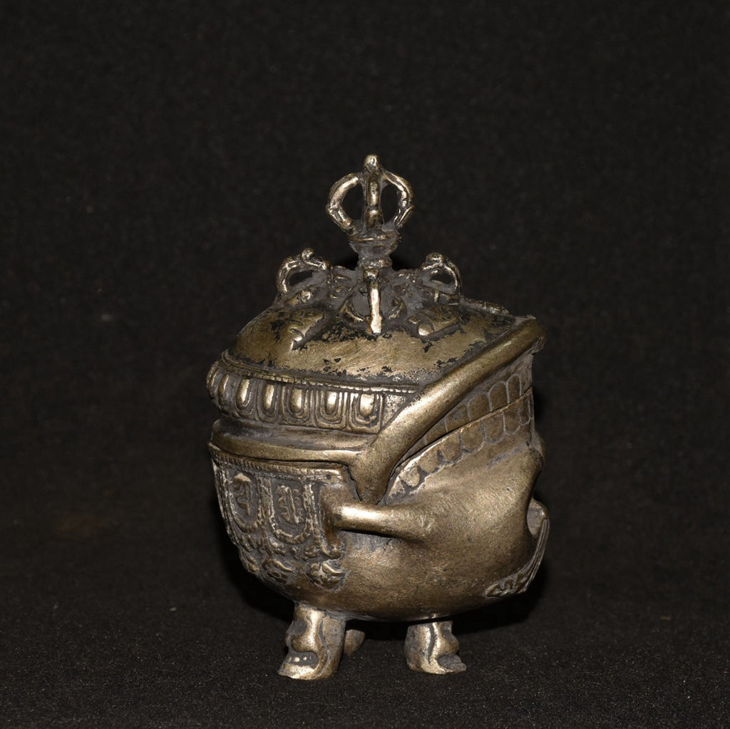 Pure white copper skull incense burner ornament