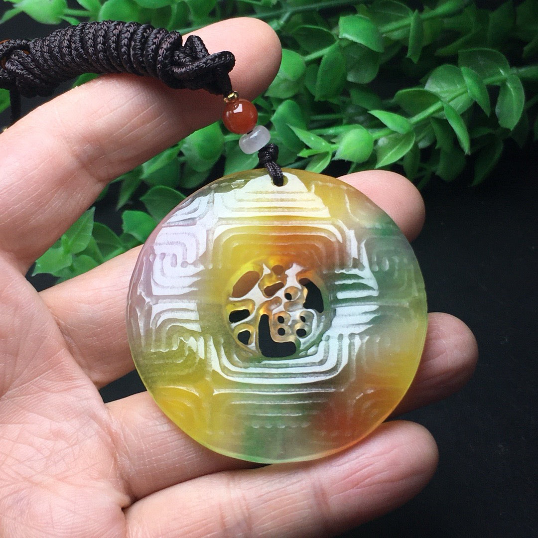 Chinese antique ice yellow color hollowed out lucky sign