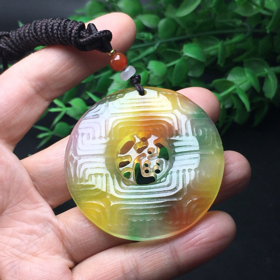 Chinese antique ice yellow color hollowed out lucky sign