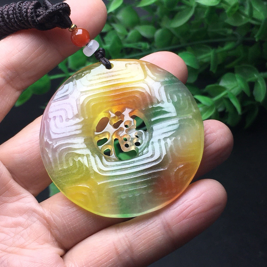 Chinese antique ice yellow color hollowed out lucky sign