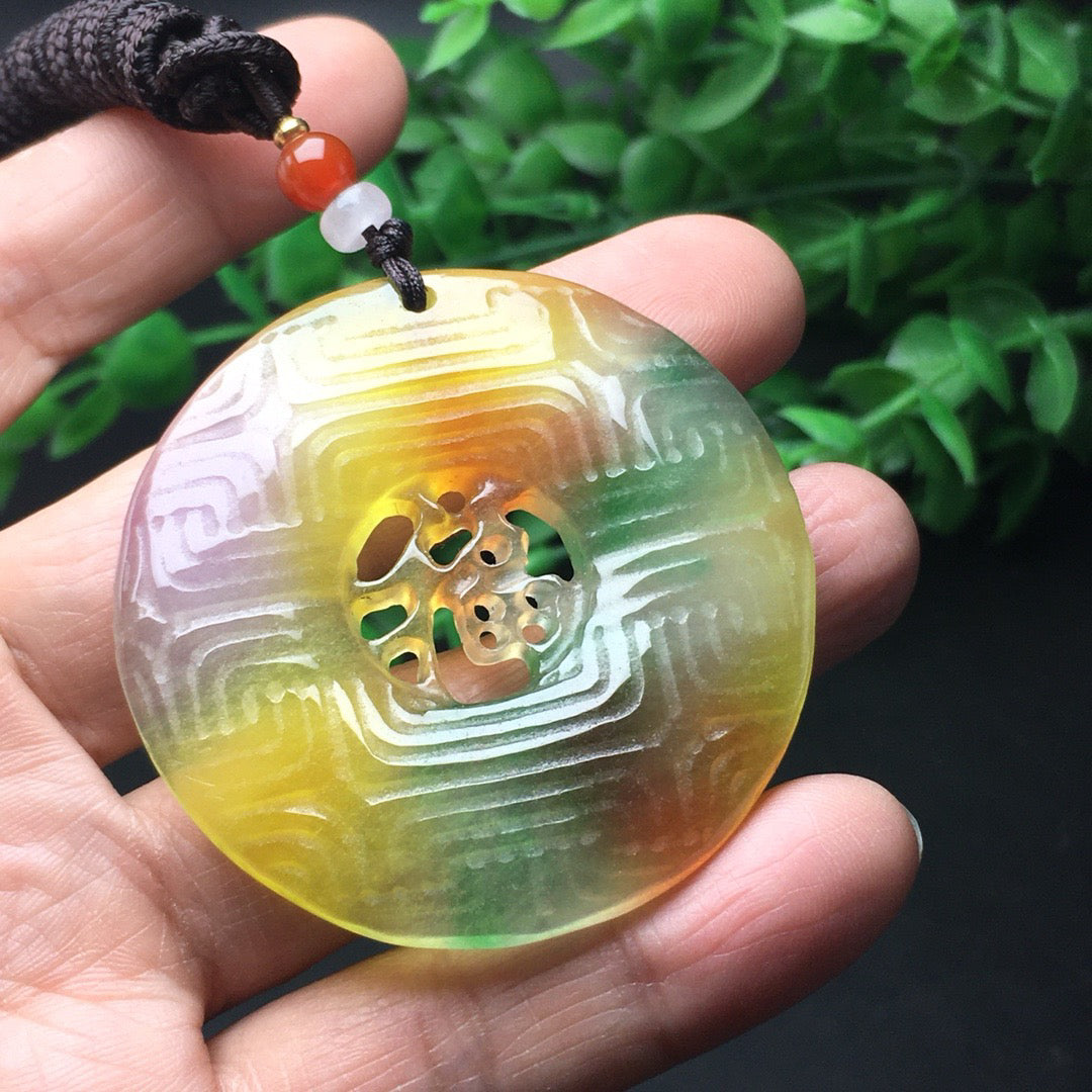 Chinese antique ice yellow color hollowed out lucky sign