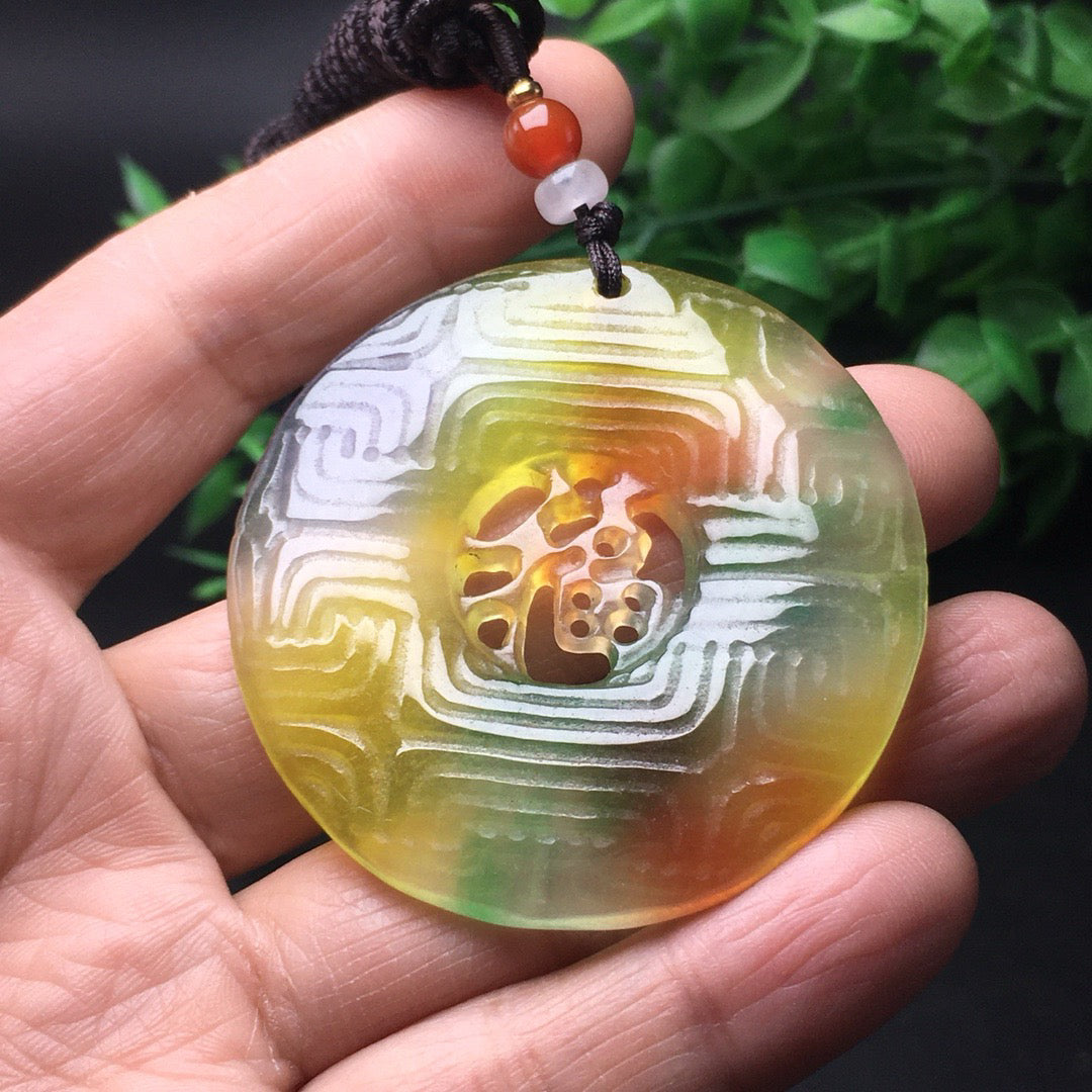 Chinese antique ice yellow color hollowed out lucky sign