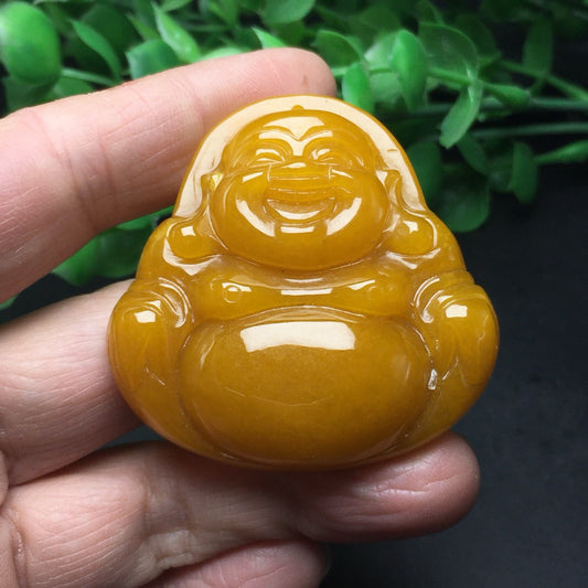 Chinese antique yellow jade thick Buddha statue