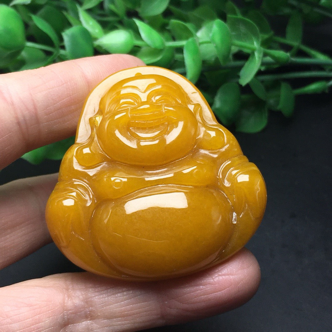 Chinese antique yellow jade thick Buddha statue