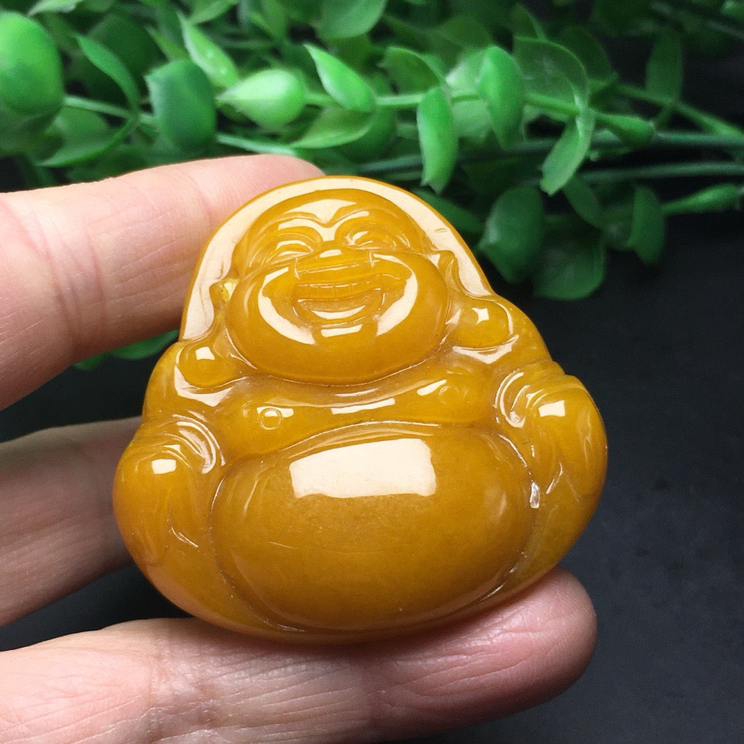 Chinese antique yellow jade thick Buddha statue