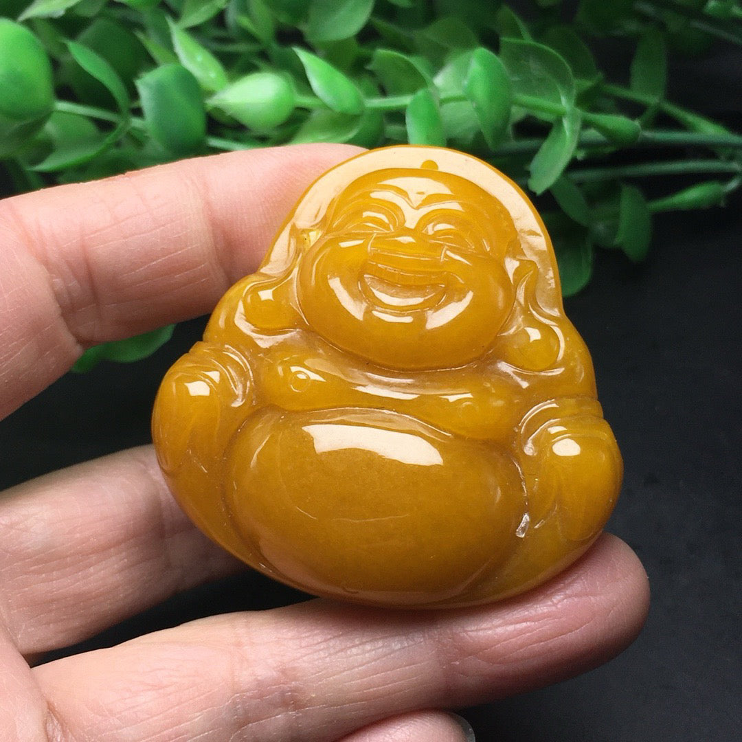 Chinese antique yellow jade thick Buddha statue