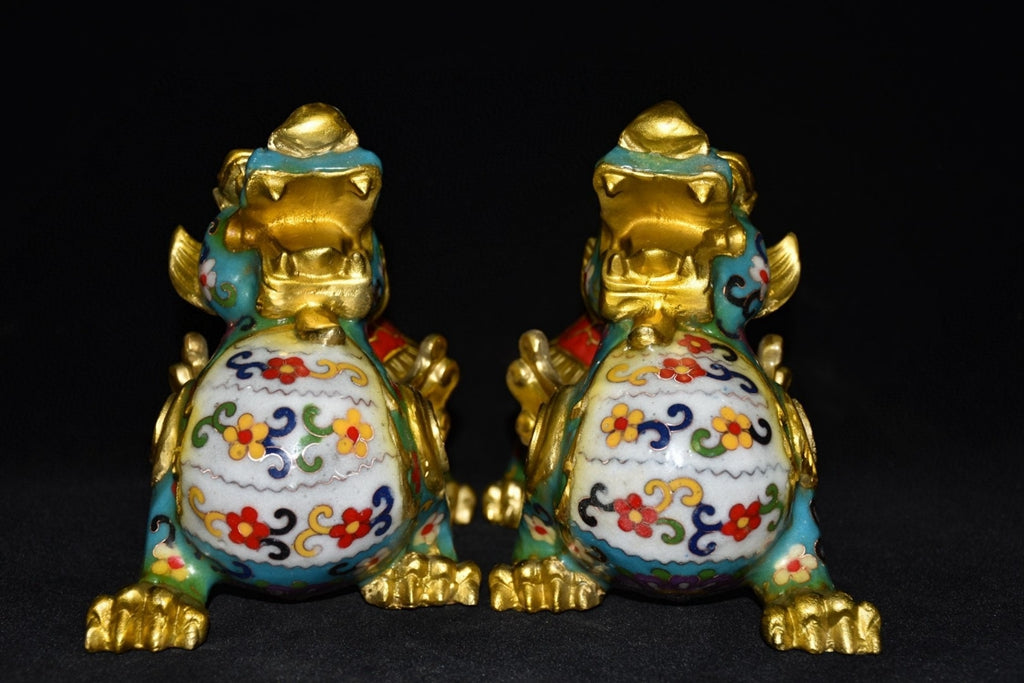 Pure copper cloisonn é blue pixiu beast pair ornament