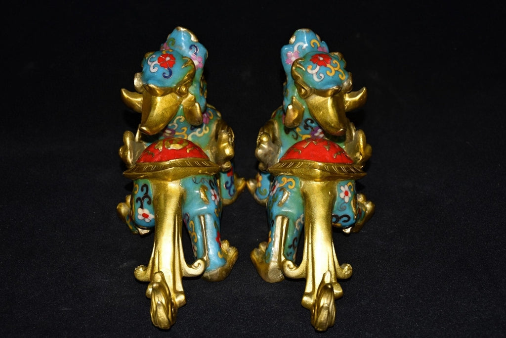 Pure copper cloisonn é blue pixiu beast pair ornament