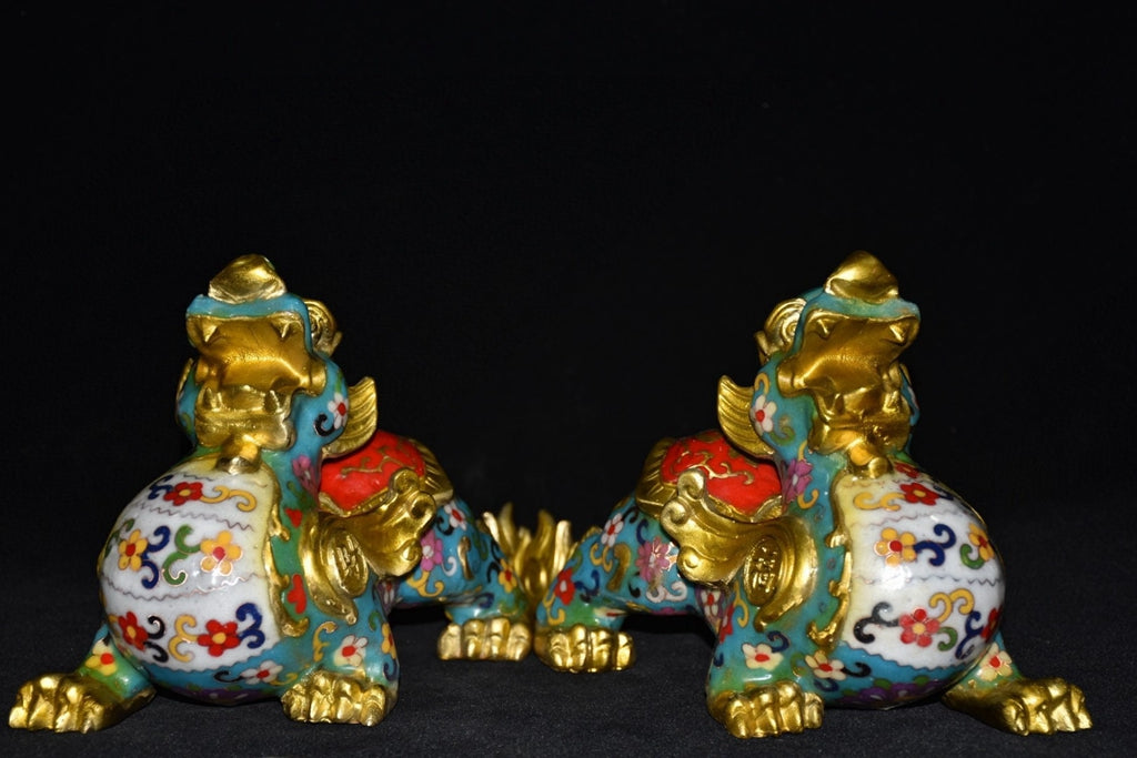 Pure copper cloisonn é blue pixiu beast pair ornament