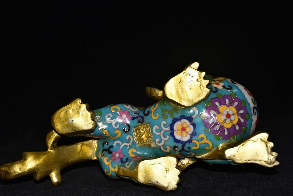 Pure copper cloisonn é blue pixiu beast pair ornament