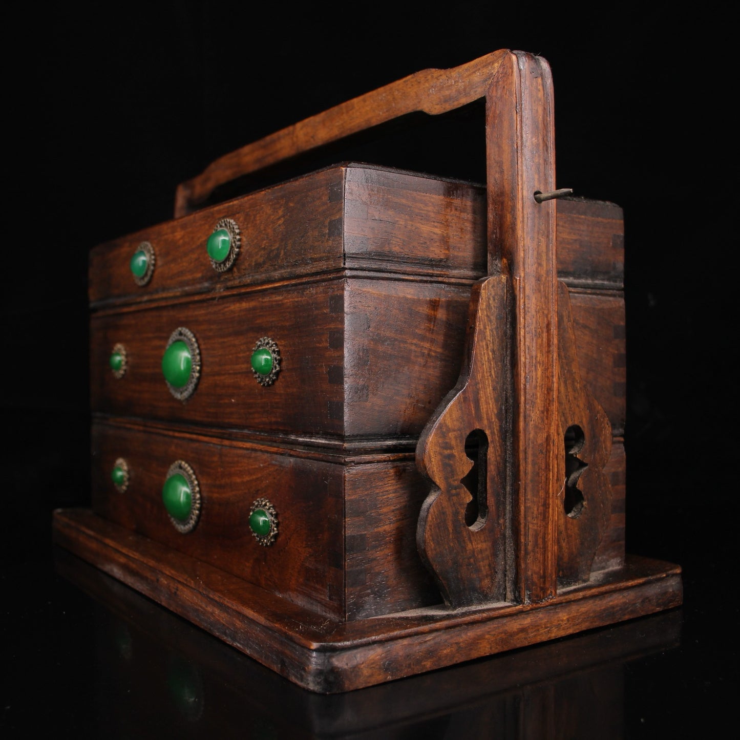 Handmade Handmade Handheld Lunchebox Made of Chinese Antique Pear Wood