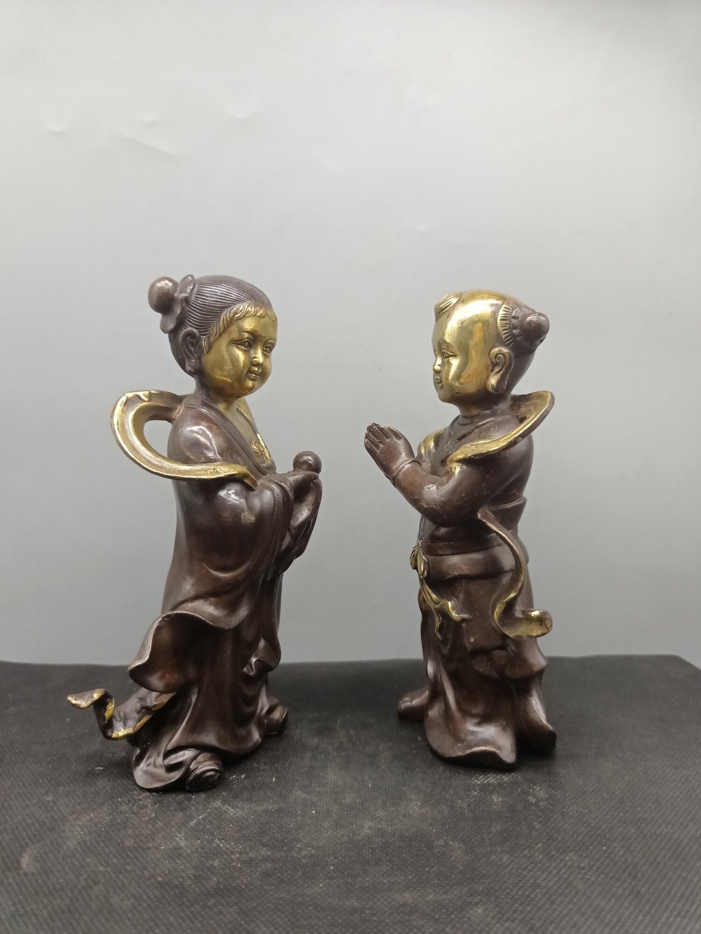 Chinese Antique Pure Copper, Gold Boy and Jade Girl