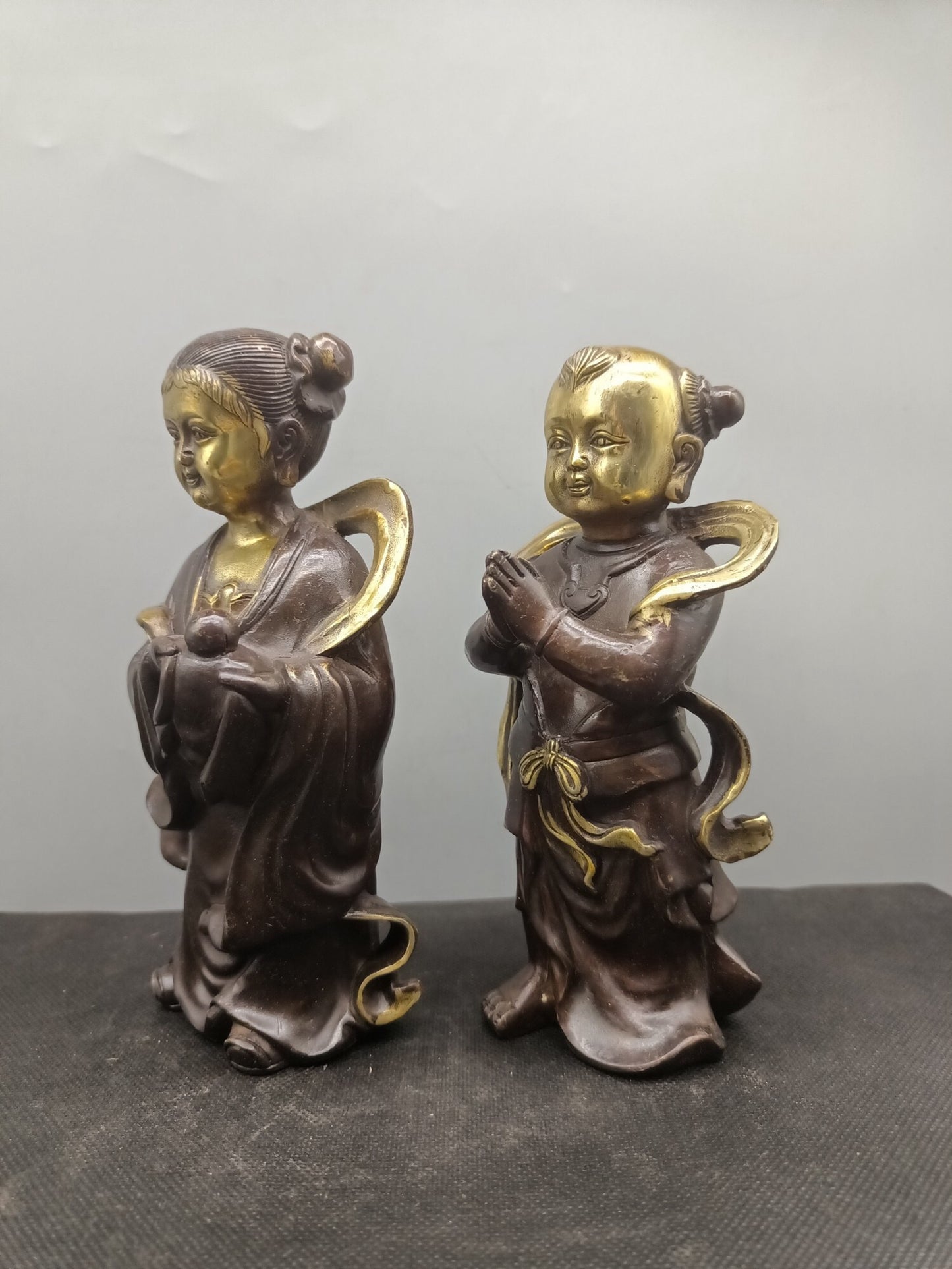 Chinese Antique Pure Copper, Gold Boy and Jade Girl