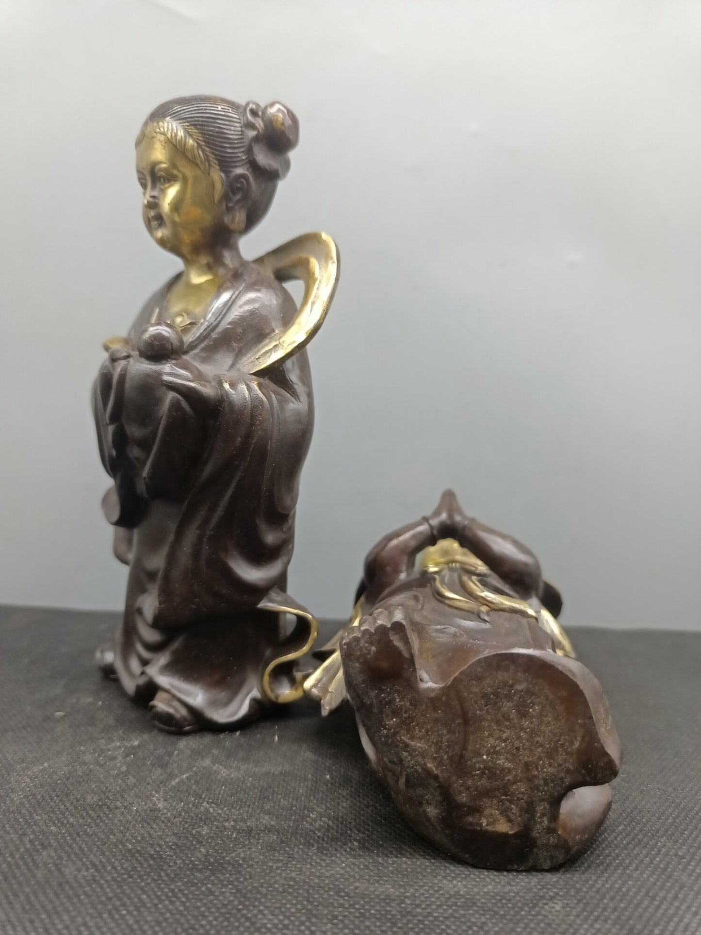 Chinese Antique Pure Copper, Gold Boy and Jade Girl