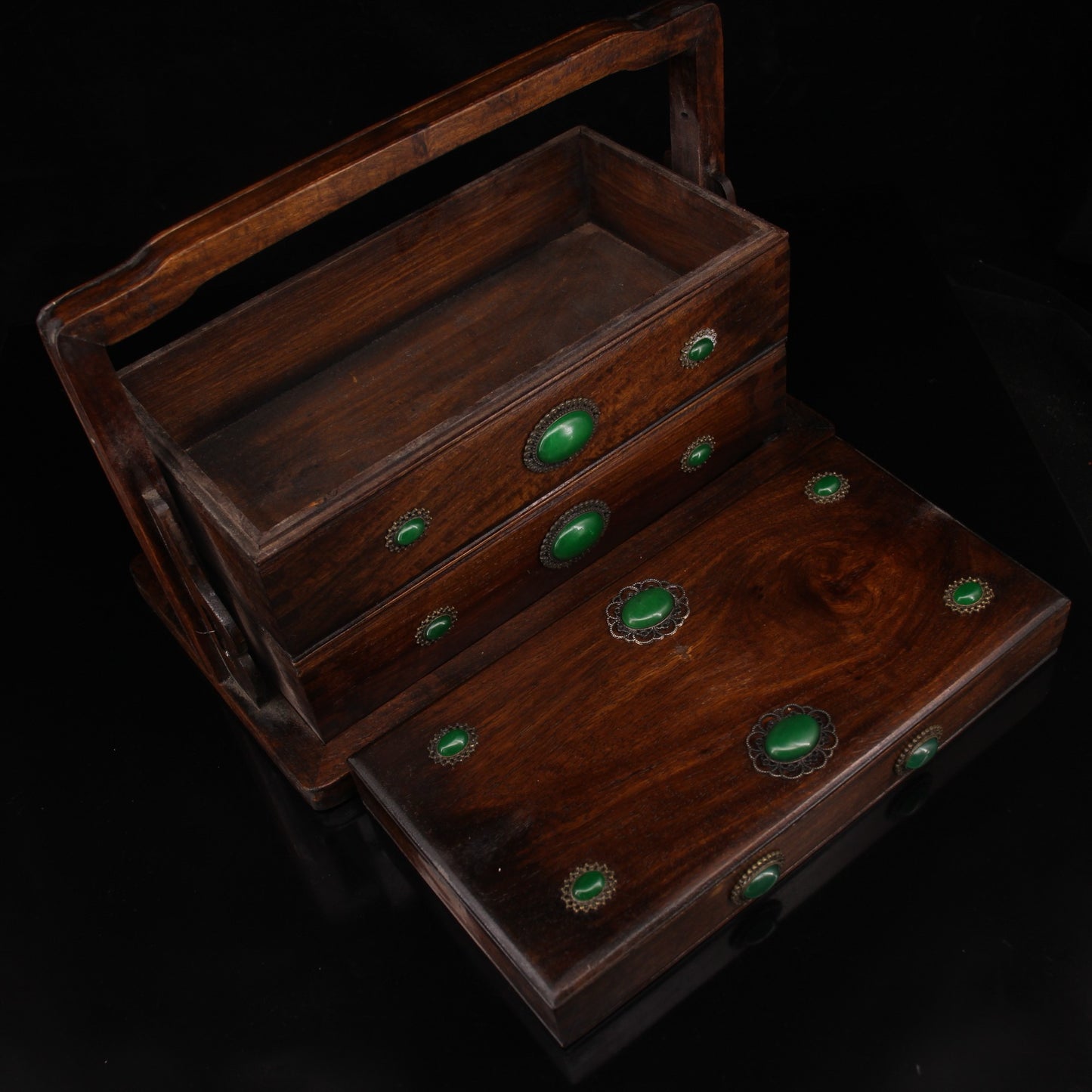 Handmade Handmade Handheld Lunchebox Made of Chinese Antique Pear Wood
