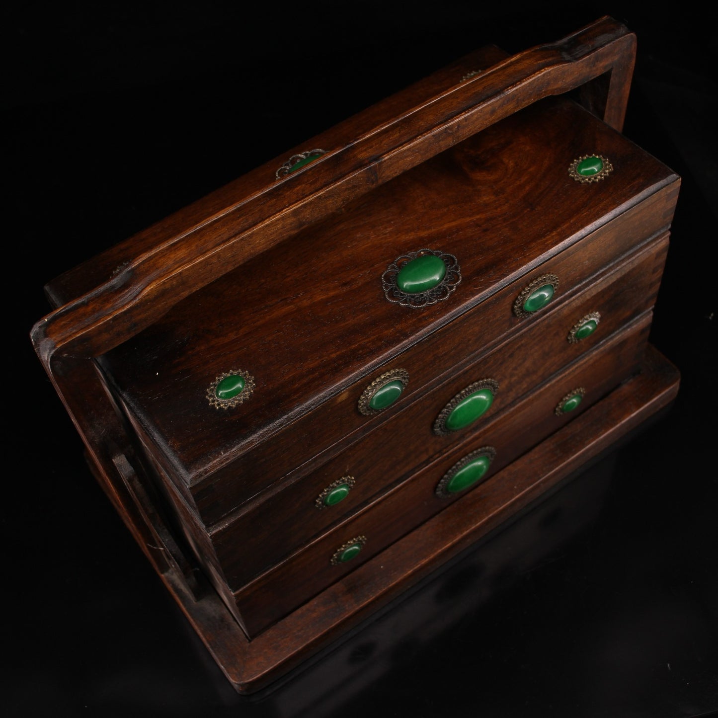 Handmade Handmade Handheld Lunchebox Made of Chinese Antique Pear Wood