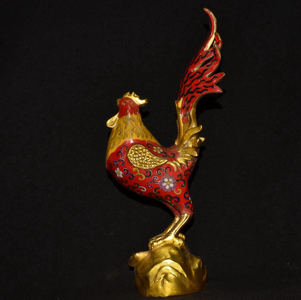 Pure copper cloisonn é wire trimmed rooster ornament