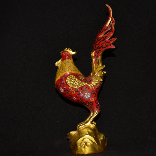 Pure copper cloisonn é wire trimmed rooster ornament