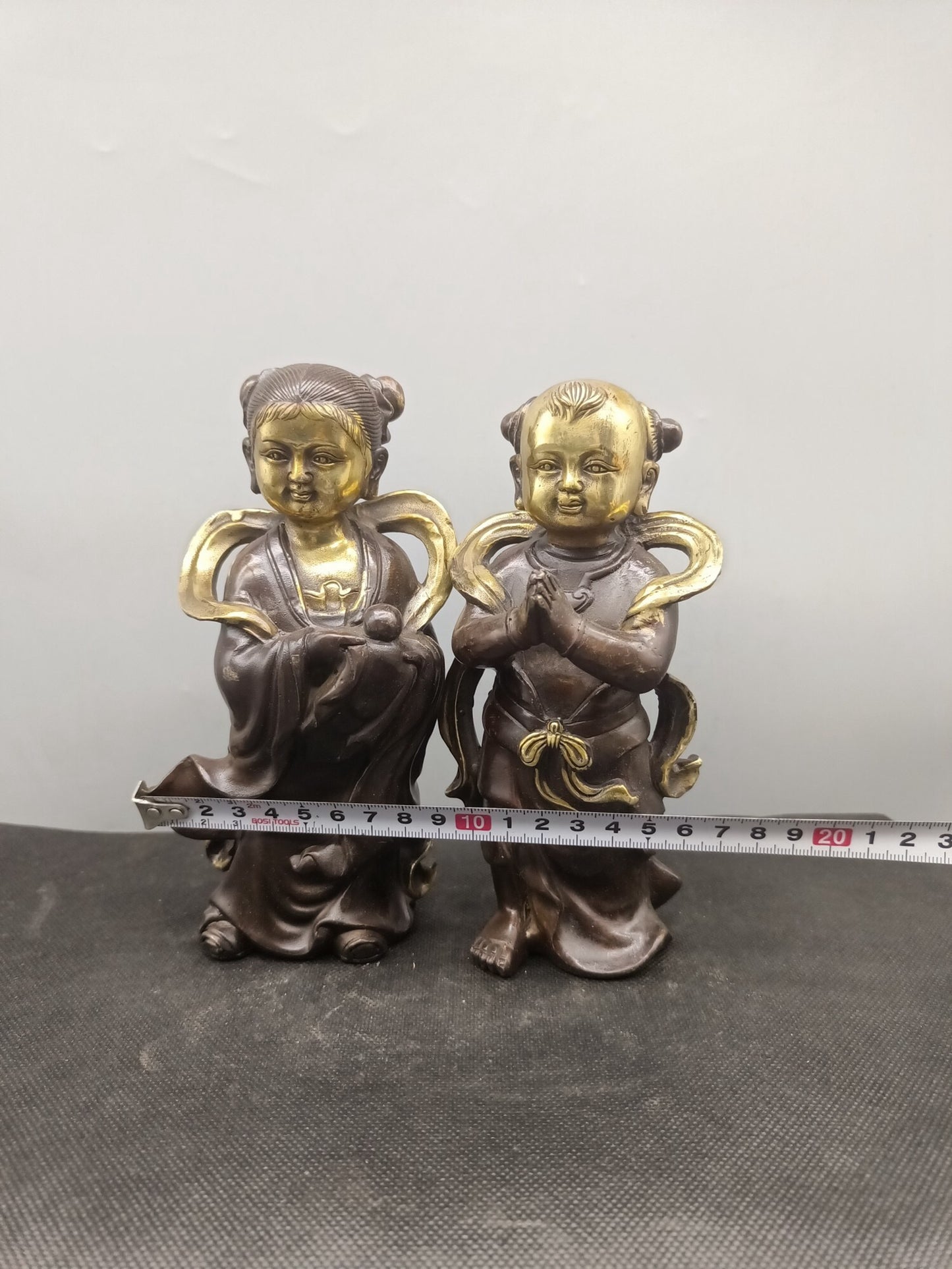 Chinese Antique Pure Copper, Gold Boy and Jade Girl