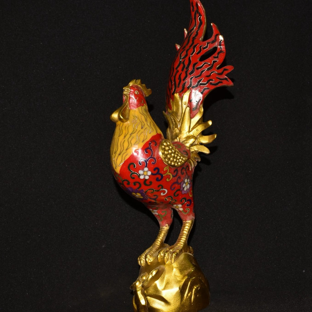 Pure copper cloisonn é wire trimmed rooster ornament