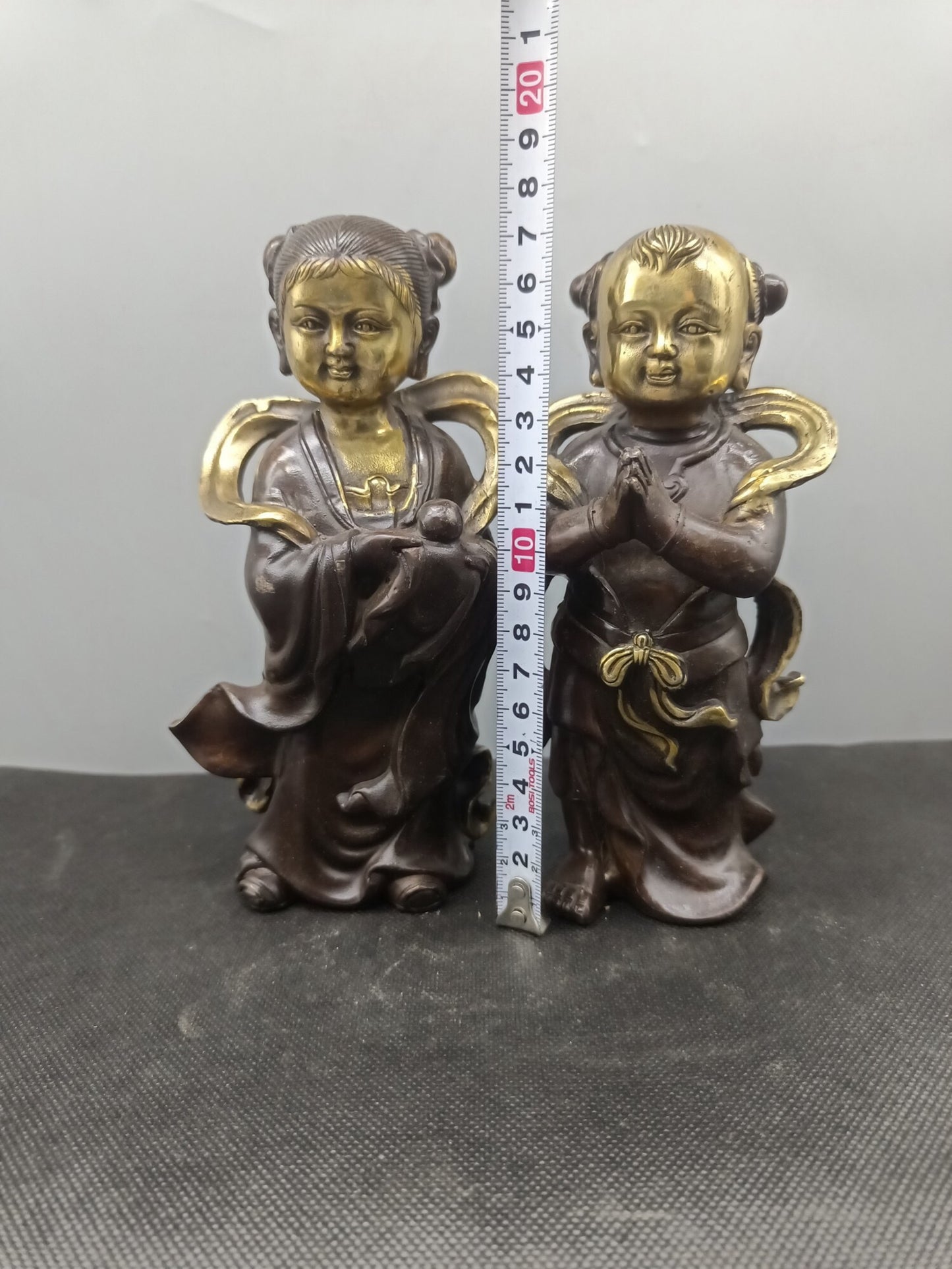 Chinese Antique Pure Copper, Gold Boy and Jade Girl