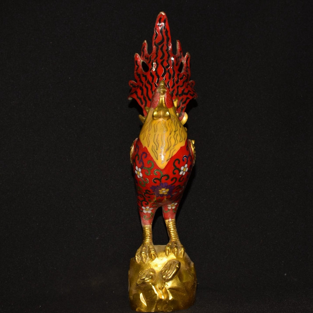 Pure copper cloisonn é wire trimmed rooster ornament