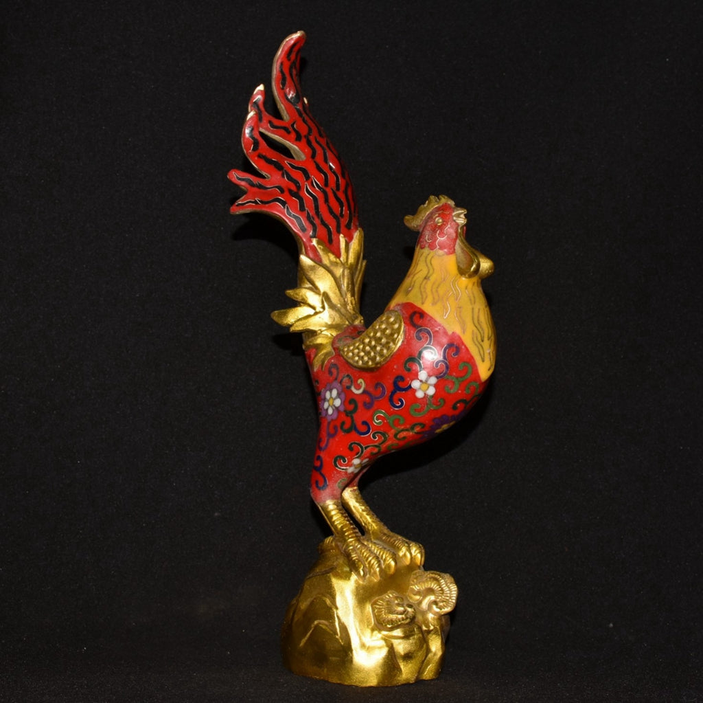Pure copper cloisonn é wire trimmed rooster ornament