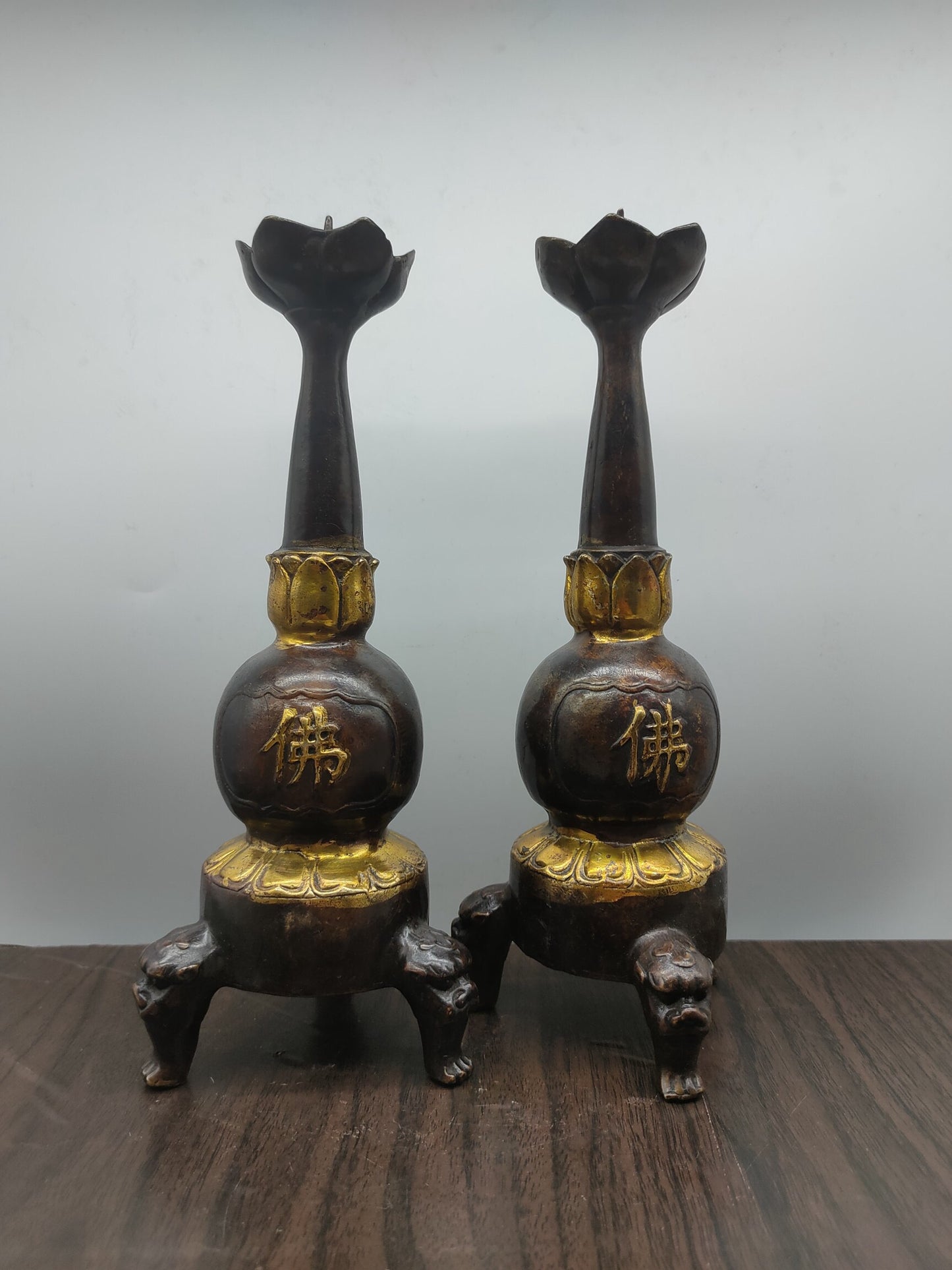 Chinese antique pure copper Buddha shaped candlestick
