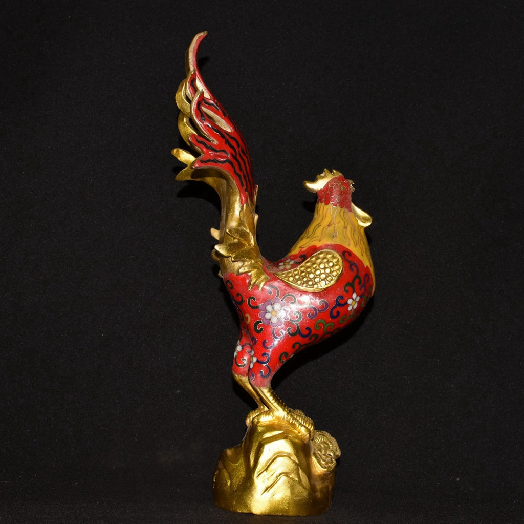 Pure copper cloisonn é wire trimmed rooster ornament