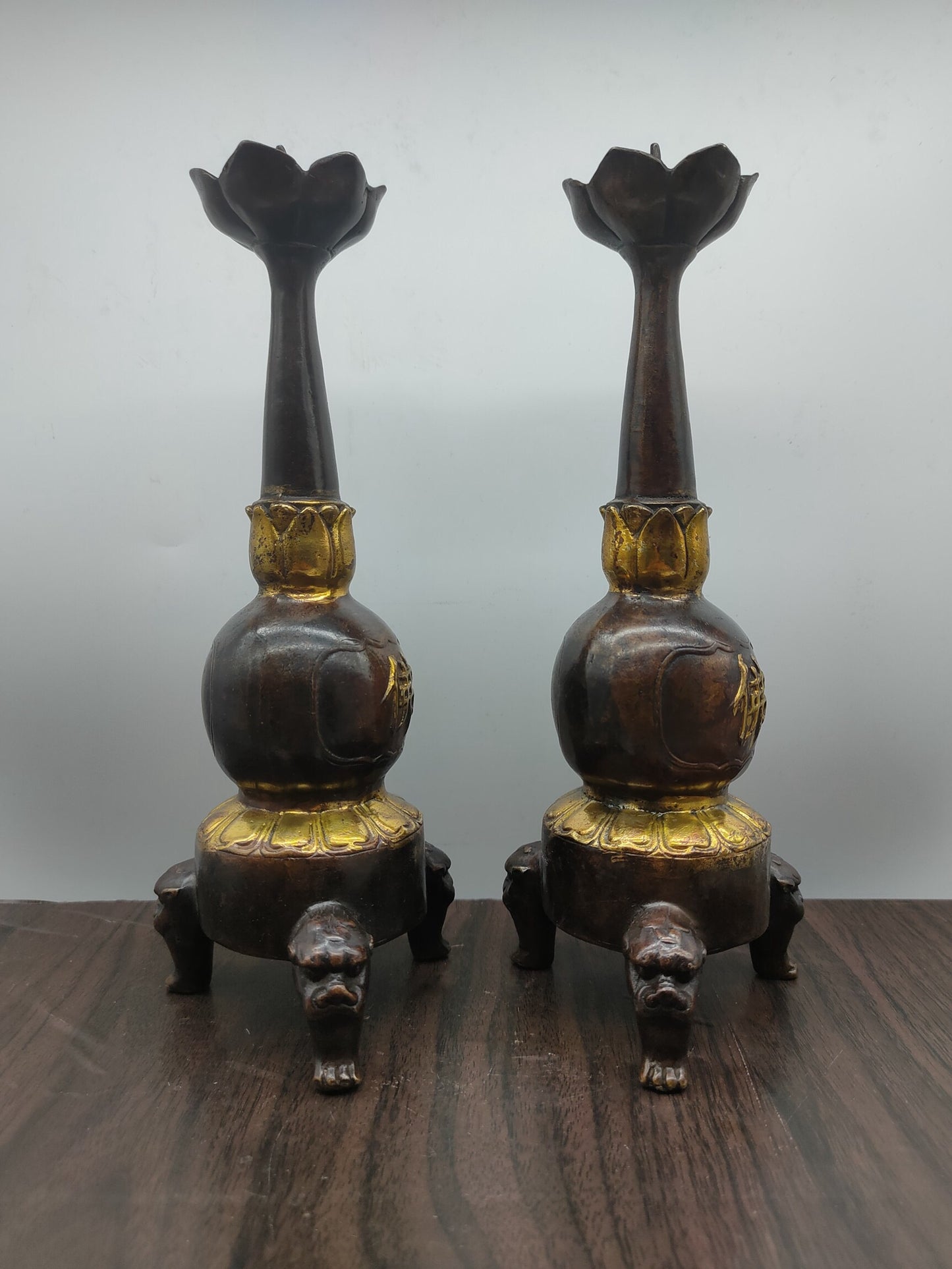 Chinese antique pure copper Buddha shaped candlestick