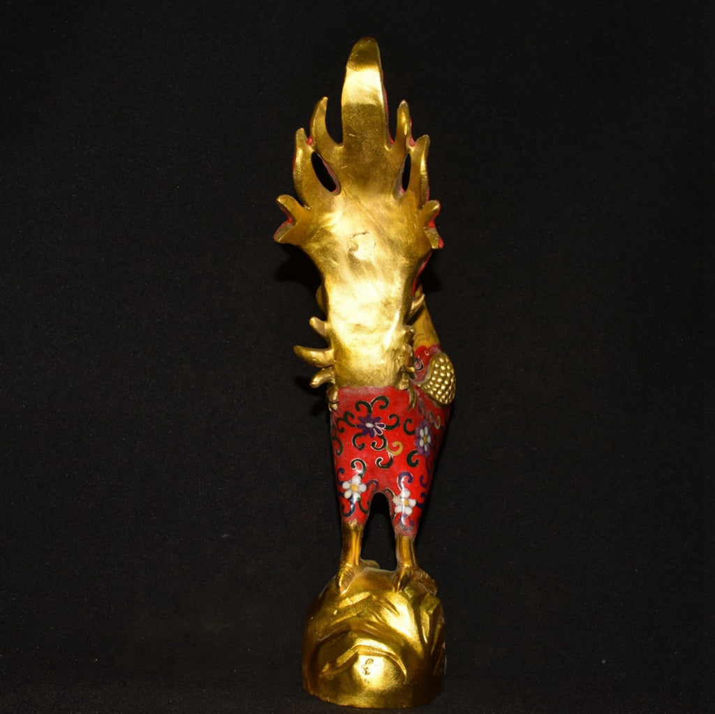 Pure copper cloisonn é wire trimmed rooster ornament