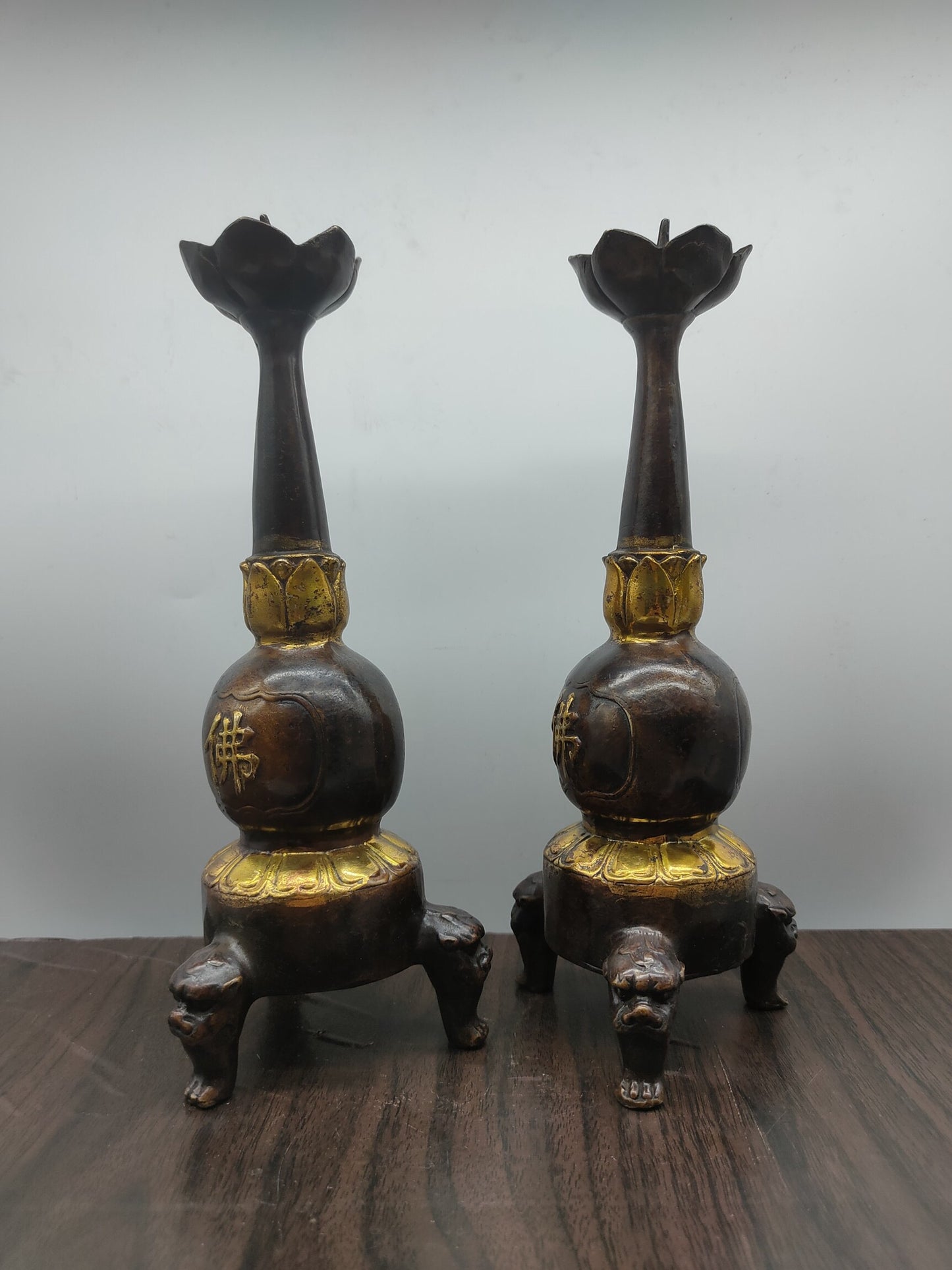 Chinese antique pure copper Buddha shaped candlestick