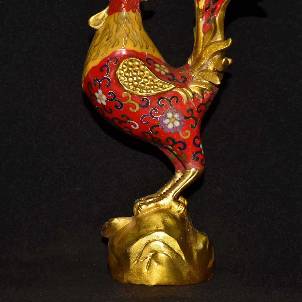 Pure copper cloisonn é wire trimmed rooster ornament