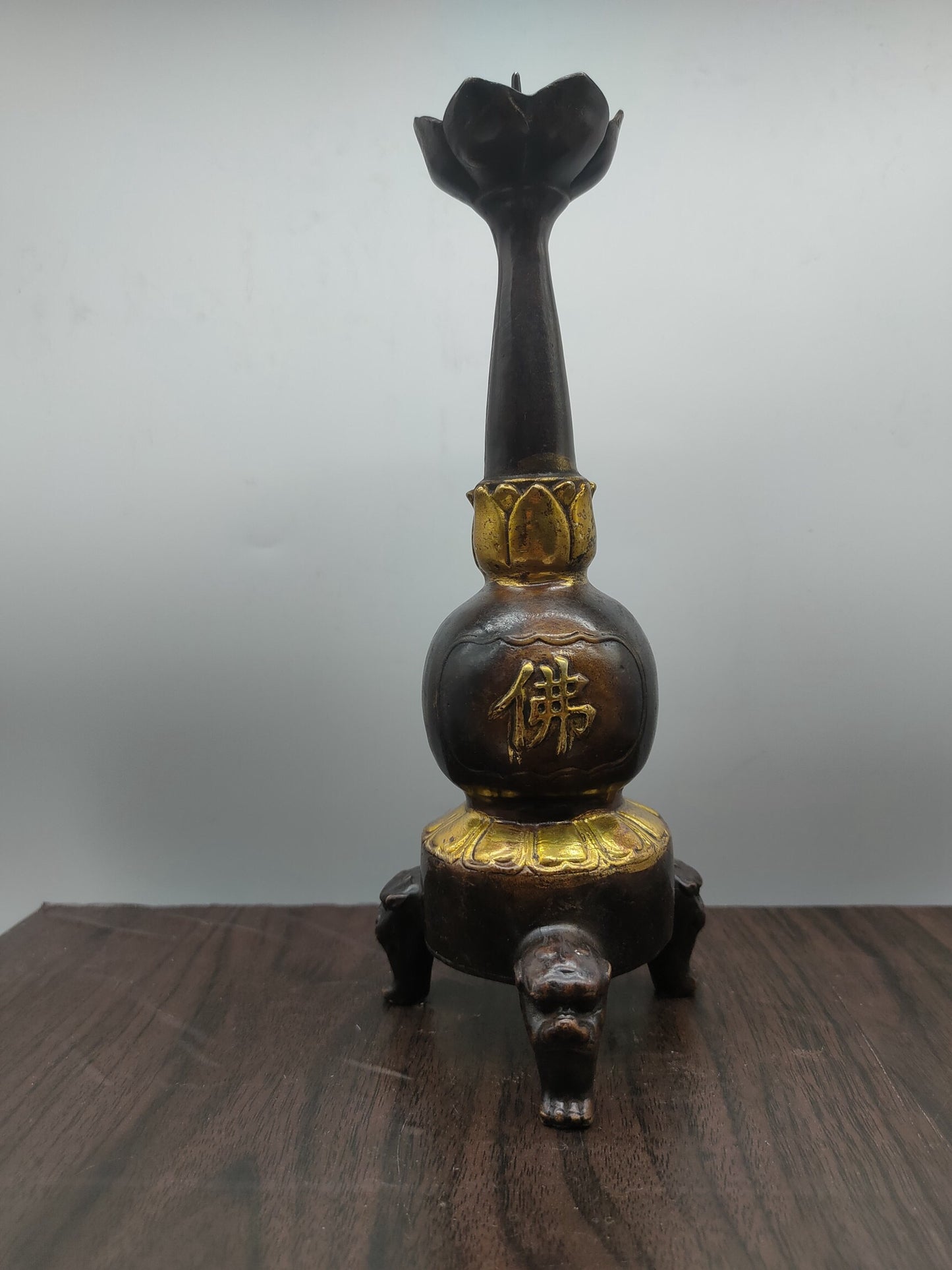 Chinese antique pure copper Buddha shaped candlestick