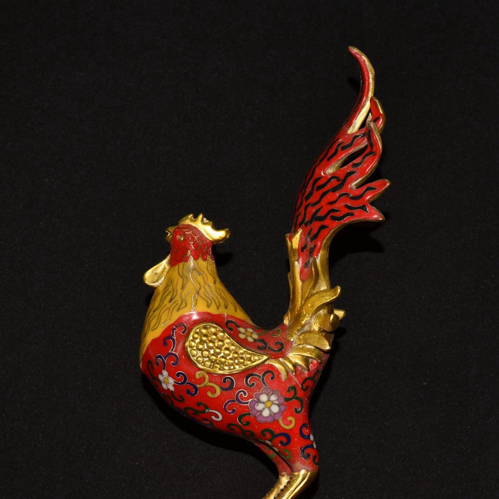 Pure copper cloisonn é wire trimmed rooster ornament