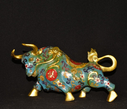 Pure copper cloisonn é wealth making lucky character bullfighting ornament