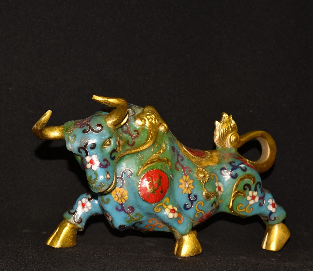 Pure copper cloisonn é wealth making lucky character bullfighting ornament