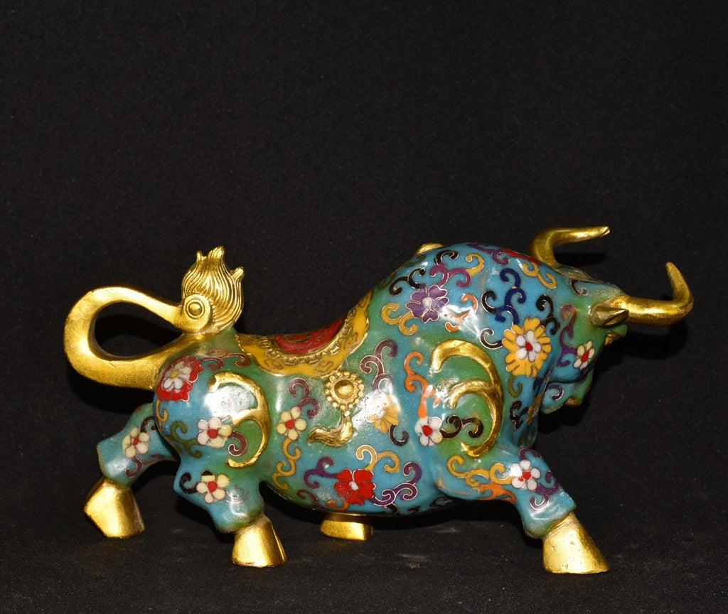 Pure copper cloisonn é wealth making lucky character bullfighting ornament
